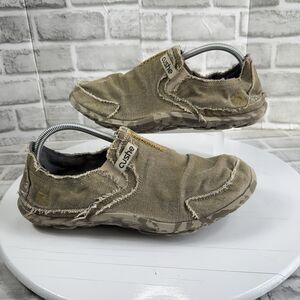 Cushe M Men's 11 Brown Canvas Slip On Camo Sole Moc Toe Comfort Slipper Shoes